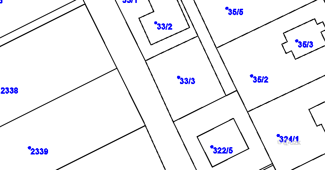 Parcela st. 33/4 v KÚ Dolany u Jaroměře, Katastrální mapa
