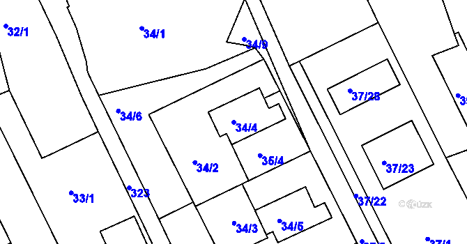 Parcela st. 34/4 v KÚ Dolany u Jaroměře, Katastrální mapa