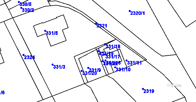 Parcela st. 331/19 v KÚ Dolany u Jaroměře, Katastrální mapa