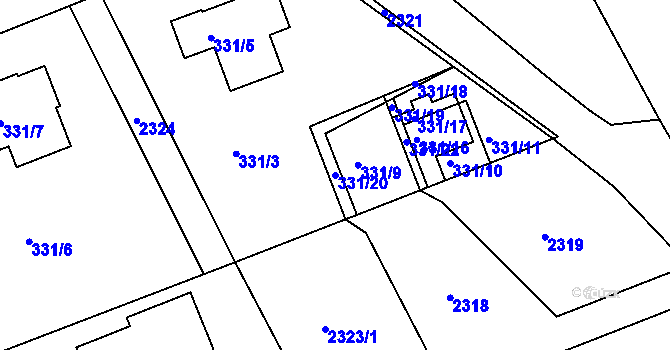 Parcela st. 331/20 v KÚ Dolany u Jaroměře, Katastrální mapa