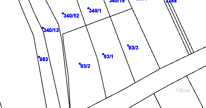Parcela st. 93/1 v KÚ Dolany u Jaroměře, Katastrální mapa