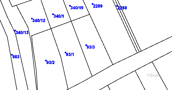 Parcela st. 93/3 v KÚ Dolany u Jaroměře, Katastrální mapa