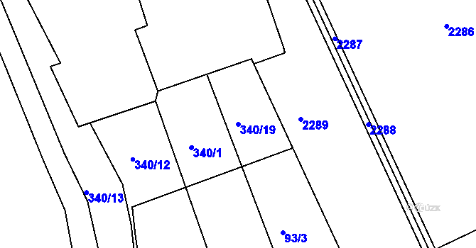 Parcela st. 340/19 v KÚ Dolany u Jaroměře, Katastrální mapa