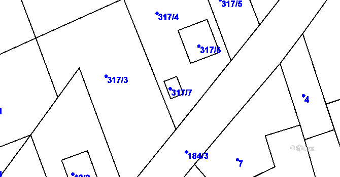 Parcela st. 317/7 v KÚ Dolany u Jaroměře, Katastrální mapa