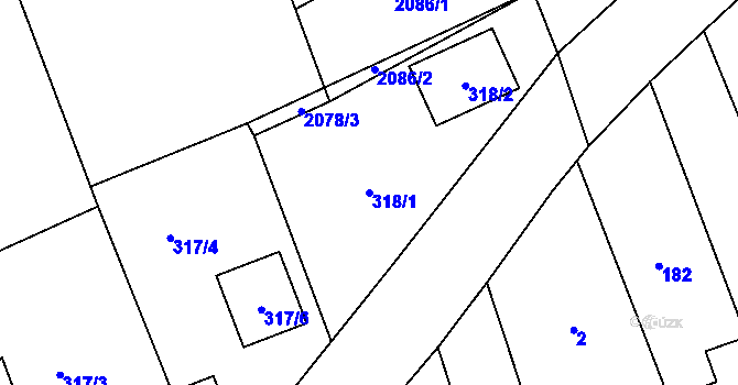 Parcela st. 318/1 v KÚ Dolany u Jaroměře, Katastrální mapa