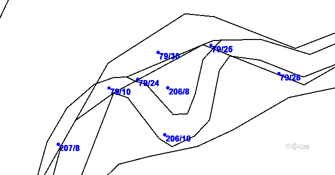 Parcela st. 206/8 v KÚ Krabčice, Katastrální mapa