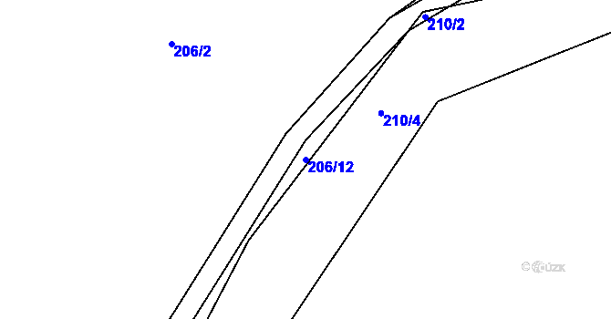 Parcela st. 206/12 v KÚ Krabčice, Katastrální mapa