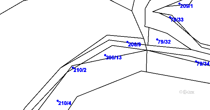 Parcela st. 206/13 v KÚ Krabčice, Katastrální mapa