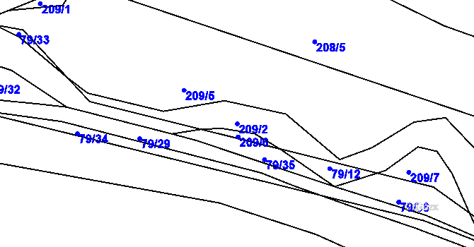 Parcela st. 209/2 v KÚ Krabčice, Katastrální mapa