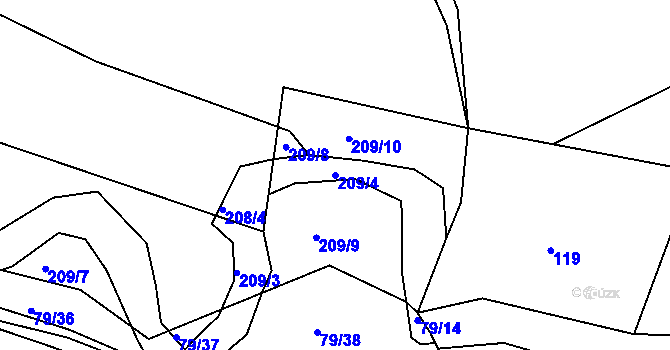 Parcela st. 209/4 v KÚ Krabčice, Katastrální mapa