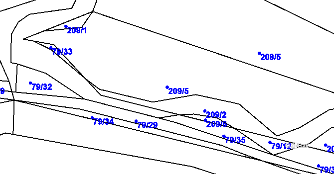 Parcela st. 209/5 v KÚ Krabčice, Katastrální mapa