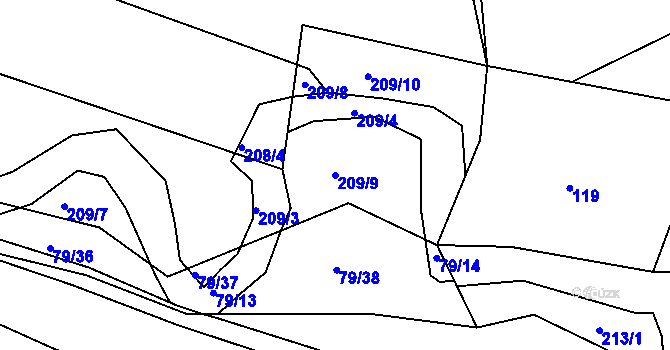 Parcela st. 209/9 v KÚ Krabčice, Katastrální mapa