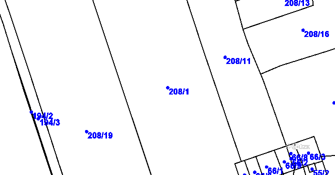 Parcela st. 208/1 v KÚ Svinišťany, Katastrální mapa