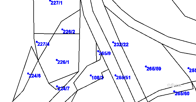 Parcela st. 265/9 v KÚ Svinišťany, Katastrální mapa