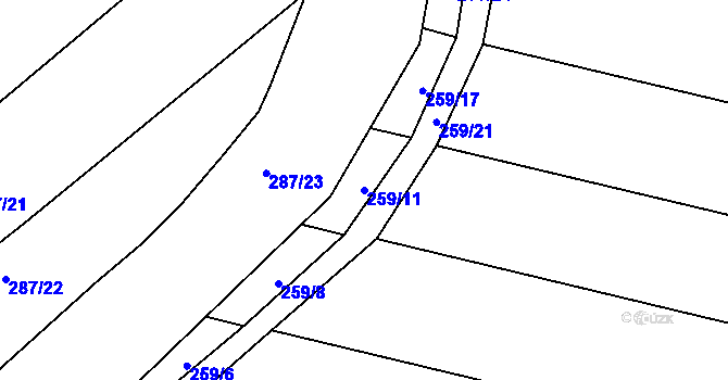 Parcela st. 259/11 v KÚ Svinišťany, Katastrální mapa