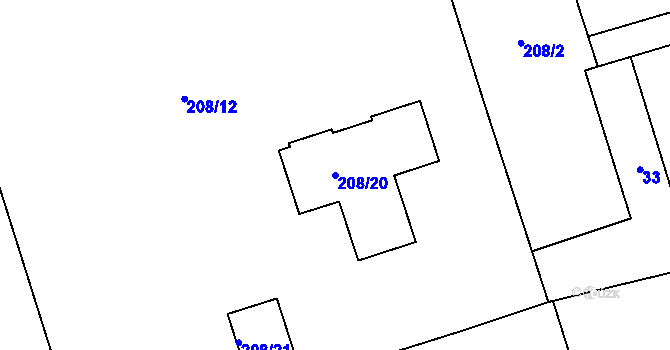 Parcela st. 208/20 v KÚ Svinišťany, Katastrální mapa