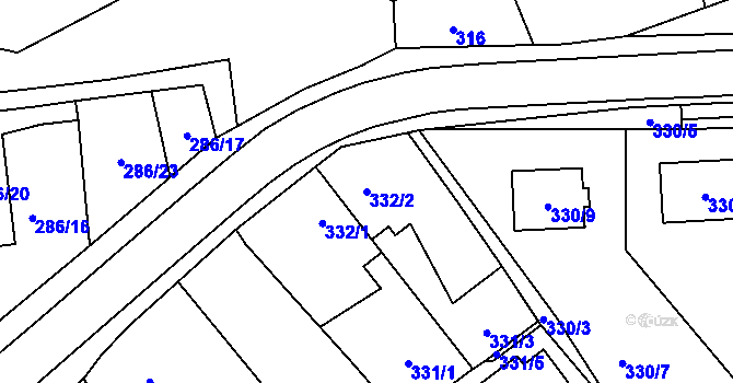 Parcela st. 332/2 v KÚ Dolany u Olomouce, Katastrální mapa