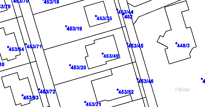Parcela st. 453/49 v KÚ Tovéř, Katastrální mapa