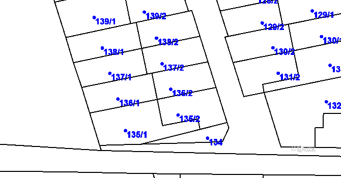 Parcela st. 136/2 v KÚ Tovéř, Katastrální mapa