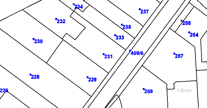 Parcela st. 231 v KÚ Tovéř, Katastrální mapa