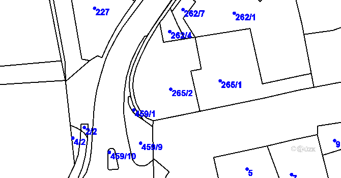 Parcela st. 265/2 v KÚ Tovéř, Katastrální mapa
