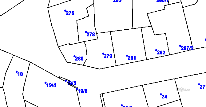 Parcela st. 279 v KÚ Tovéř, Katastrální mapa