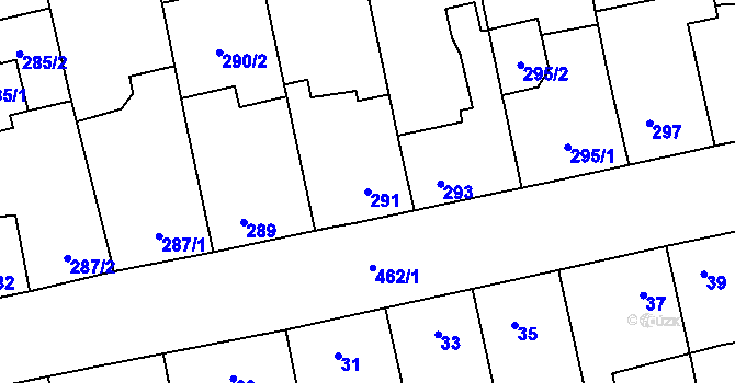 Parcela st. 291 v KÚ Tovéř, Katastrální mapa