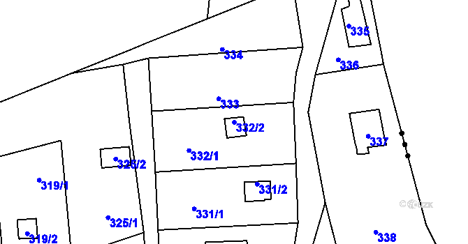 Parcela st. 332/2 v KÚ Tovéř, Katastrální mapa