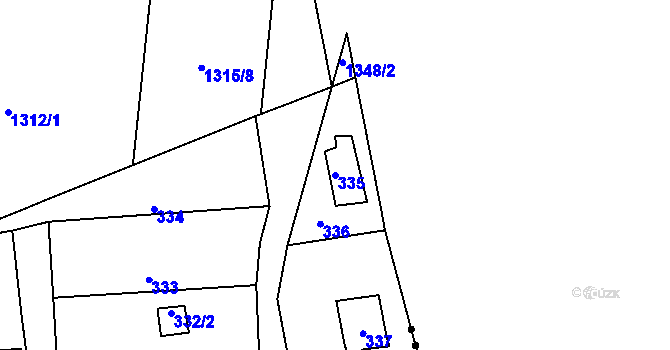 Parcela st. 335 v KÚ Tovéř, Katastrální mapa