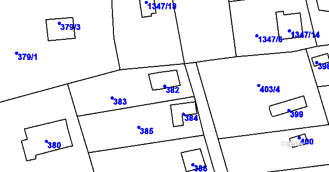 Parcela st. 382 v KÚ Tovéř, Katastrální mapa