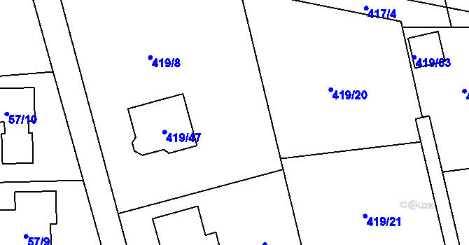 Parcela st. 419/17 v KÚ Tovéř, Katastrální mapa