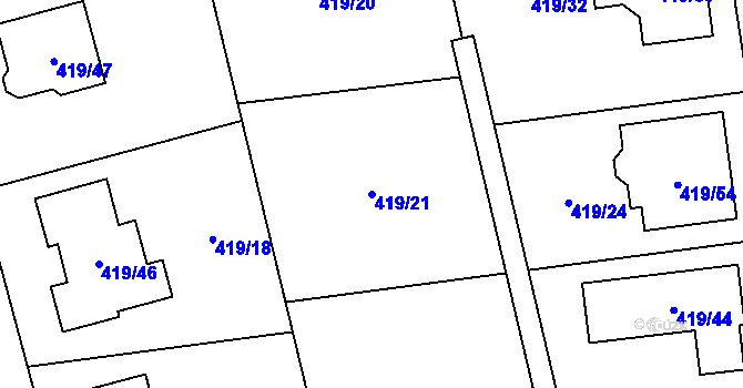 Parcela st. 419/21 v KÚ Tovéř, Katastrální mapa