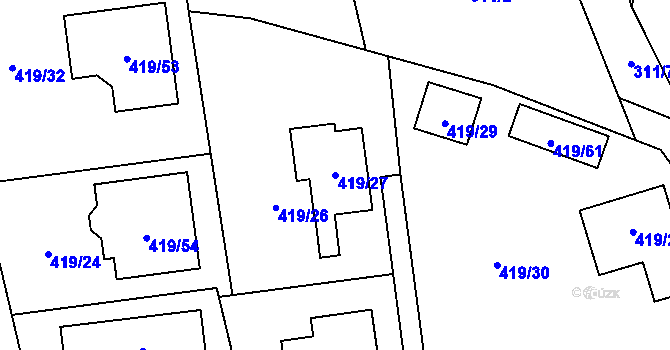 Parcela st. 419/27 v KÚ Tovéř, Katastrální mapa