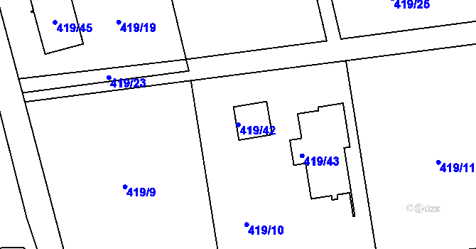 Parcela st. 419/42 v KÚ Tovéř, Katastrální mapa