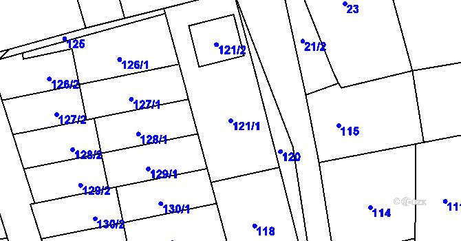 Parcela st. 121/1 v KÚ Tovéř, Katastrální mapa