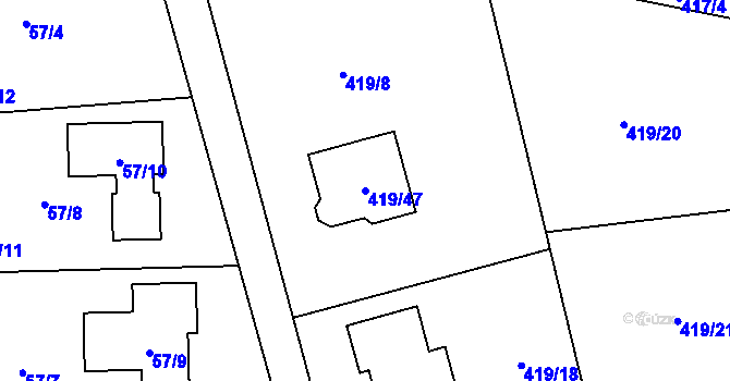 Parcela st. 419/47 v KÚ Tovéř, Katastrální mapa
