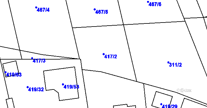 Parcela st. 417/2 v KÚ Tovéř, Katastrální mapa