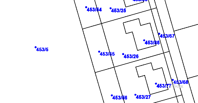 Parcela st. 453/55 v KÚ Tovéř, Katastrální mapa