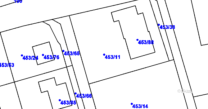Parcela st. 453/11 v KÚ Tovéř, Katastrální mapa