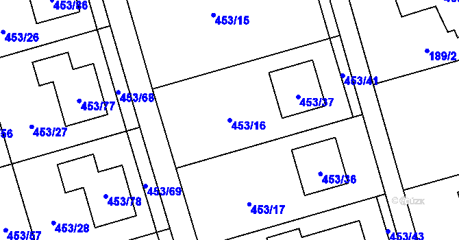 Parcela st. 453/16 v KÚ Tovéř, Katastrální mapa