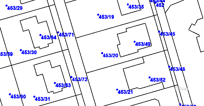 Parcela st. 453/20 v KÚ Tovéř, Katastrální mapa