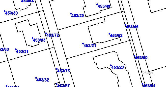 Parcela st. 453/21 v KÚ Tovéř, Katastrální mapa