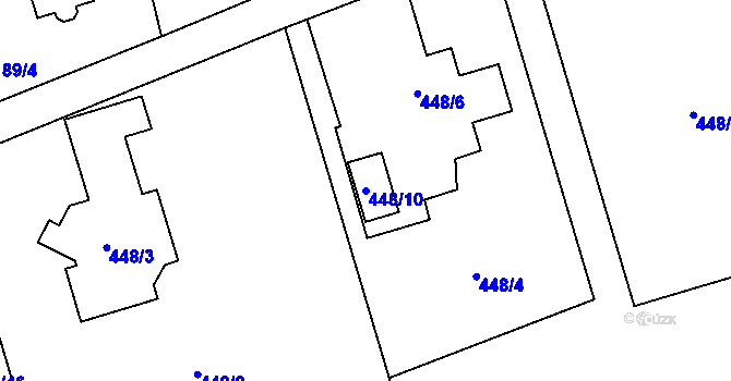 Parcela st. 448/10 v KÚ Tovéř, Katastrální mapa