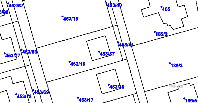 Parcela st. 453/37 v KÚ Tovéř, Katastrální mapa