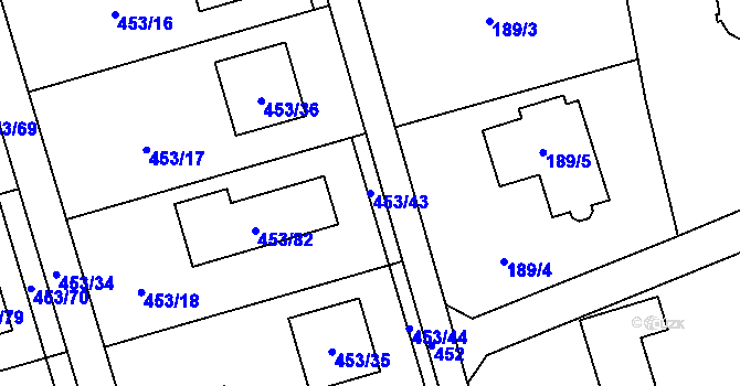 Parcela st. 453/43 v KÚ Tovéř, Katastrální mapa