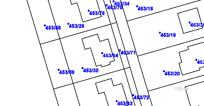 Parcela st. 453/64 v KÚ Tovéř, Katastrální mapa
