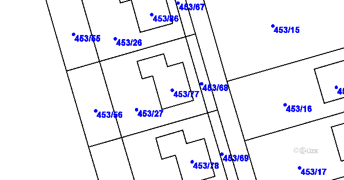 Parcela st. 453/77 v KÚ Tovéř, Katastrální mapa