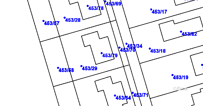 Parcela st. 453/79 v KÚ Tovéř, Katastrální mapa
