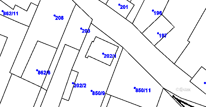Parcela st. 202/1 v KÚ Dolenice, Katastrální mapa