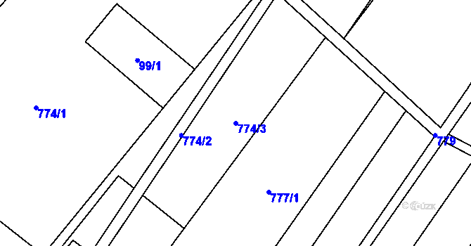 Parcela st. 774/3 v KÚ Dolenice, Katastrální mapa